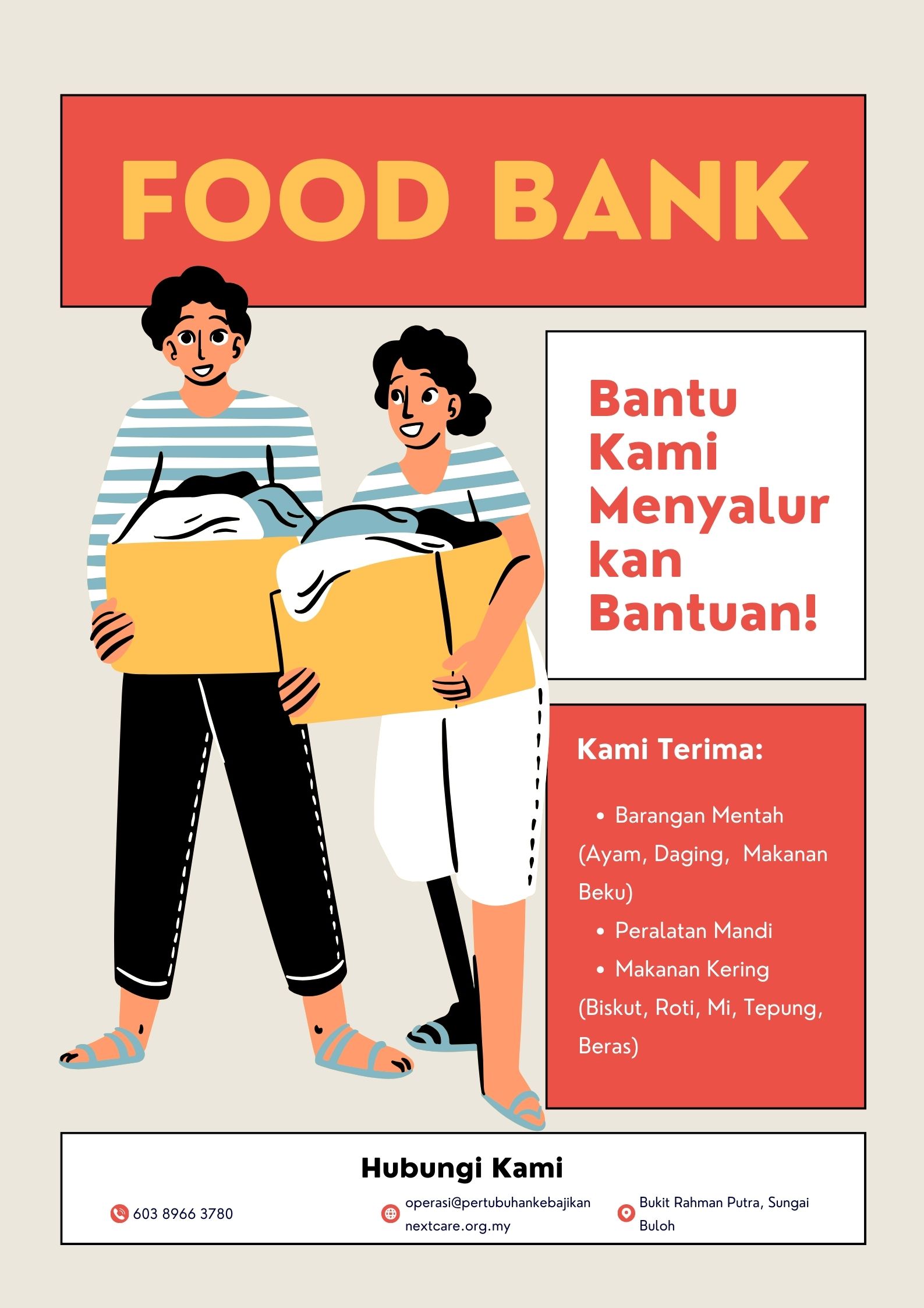 Red Yellow Modern Illustration Food Bank Donation Poster